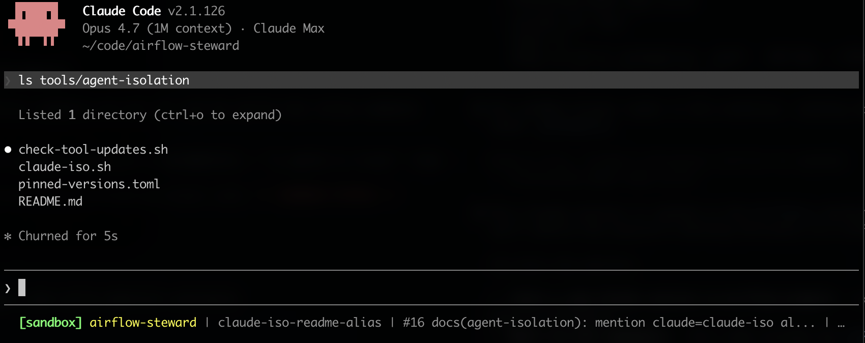 Sandboxed session: status-line prefix [sandbox] rendered green